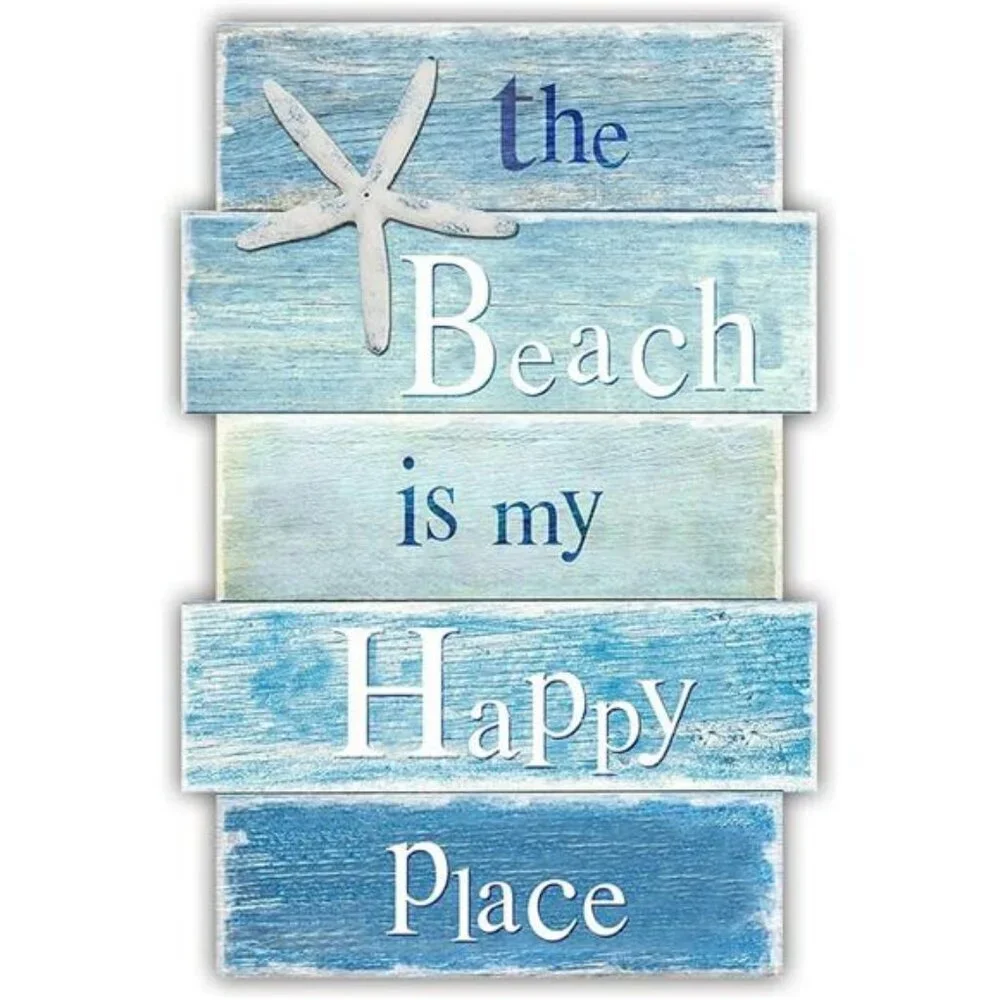 Coastal Beach Wall Art Wooden Sign Starfish Ocean Decor for Bathroom Bedroom